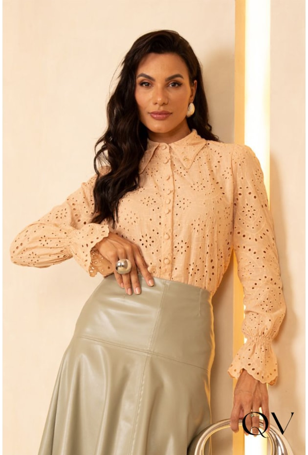 CAMISA EM LAISE AMARELO OCRE - JANY PIM  CAMISA EM LAISE AMARELO OCRE - JANY PIM