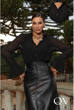 CAMISA EM MUSSELINE PRETO - ARTSY