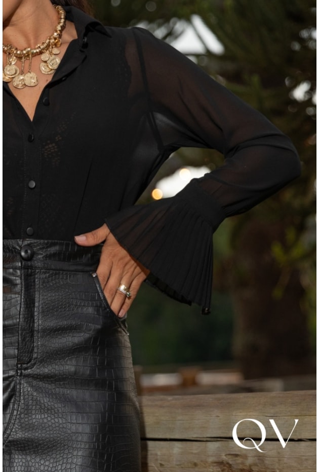 CAMISA EM MUSSELINE PRETO - ARTSY CAMISA EM MUSSELINE PRETO - ARTSY