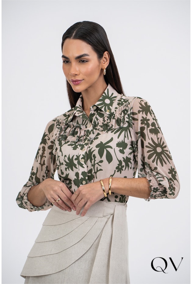 CAMISA EM TECIDO PLANO ESTAMPADO ROSE - VIA TOLENTINO CAMISA EM TECIDO PLANO ESTAMPADO ROSE - VIA TOLENTINO