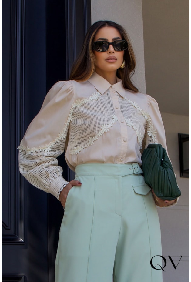 CAMISA EM TRICOLINE AMARELO MANTEIGA - LUZIA FAZZOLLI