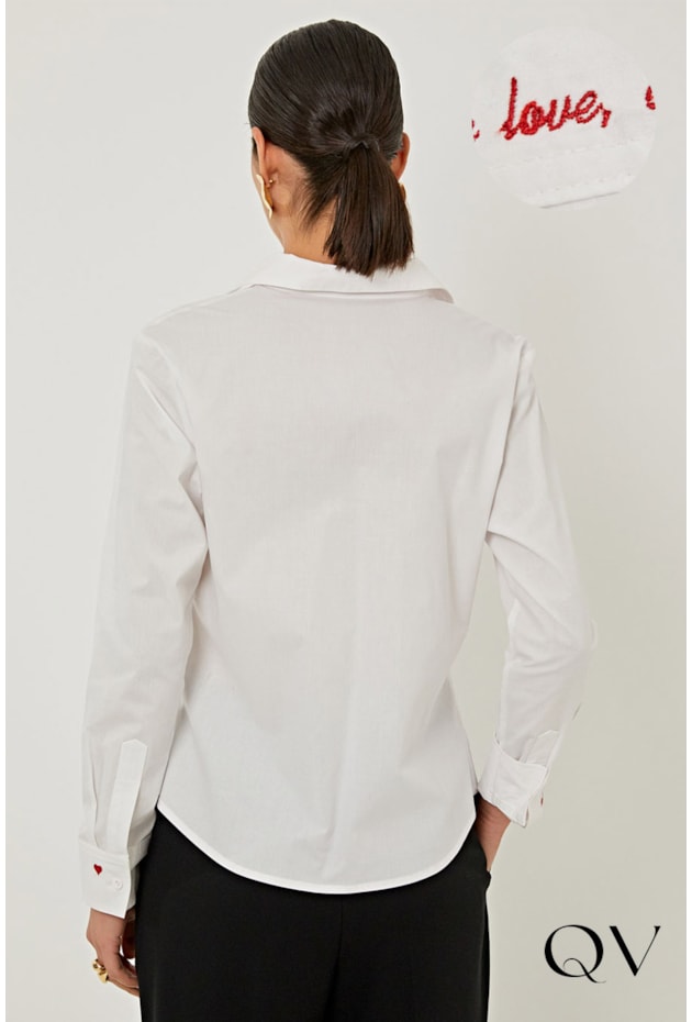 CAMISA EM TRICOLINE BORDADO PUNHO OFF - LINDA DE MORRER