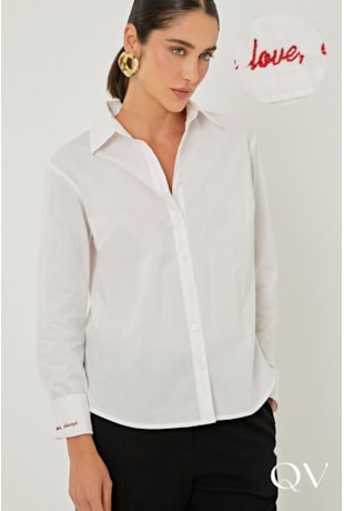 CAMISA EM TRICOLINE BORDADO PUNHO OFF - LINDA DE MORRER
