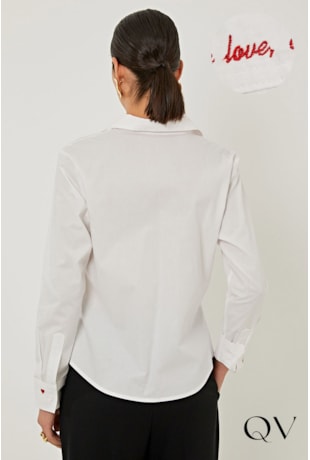 CAMISA EM TRICOLINE BORDADO PUNHO OFF - LINDA DE MORRER