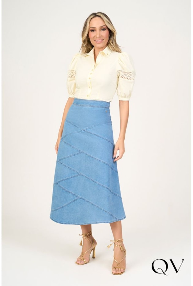 CAMISA EM TRICOLINE COM ENTREMEIOS AMARELA - VIA TOLENTINO CAMISA EM TRICOLINE COM ENTREMEIOS AMARELA - VIA TOLENTINO