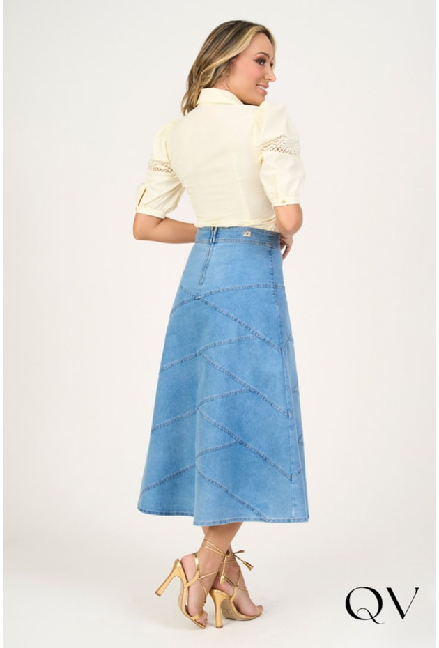 CAMISA EM TRICOLINE COM ENTREMEIOS AMARELA - VIA TOLENTINO CAMISA EM TRICOLINE COM ENTREMEIOS AMARELA - VIA TOLENTINO