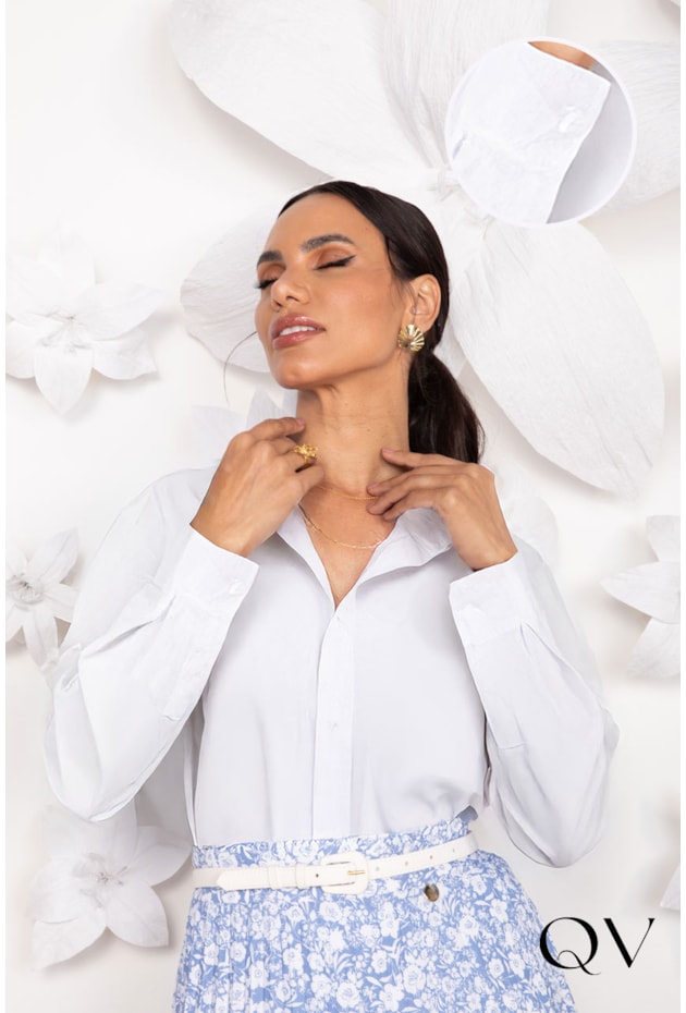 CAMISA EM TRICOLINE COM FENDA LATERAL BRANCO - LEKAZIS CAMISA EM TRICOLINE COM FENDA LATERAL BRANCO - LEKAZIS