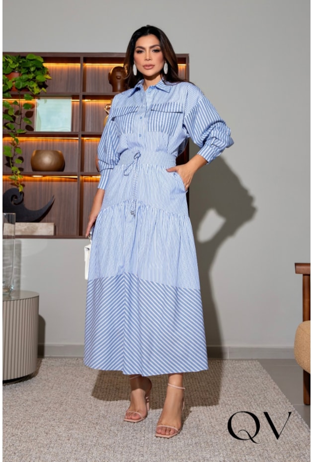 CAMISA EM TRICOLINE FIO TINTO LISTRADA - LUZIA FAZZOLLI