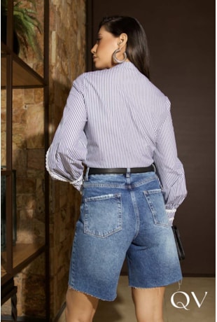 CAMISA EM TRICOLINE LISTRADO AZUL MARINHO - LUZIA FAZZOLLI