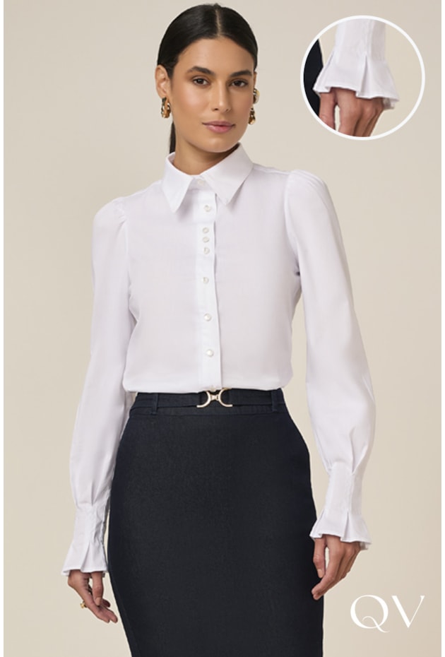 CAMISA EM TRICOLINE PUNHO BRANCO - TITANIUM JEANS CAMISA EM TRICOLINE PUNHO BRANCO - TITANIUM JEANS