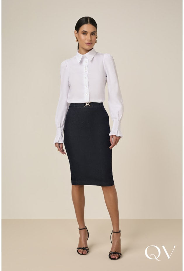 CAMISA EM TRICOLINE PUNHO BRANCO - TITANIUM JEANS CAMISA EM TRICOLINE PUNHO BRANCO - TITANIUM JEANS