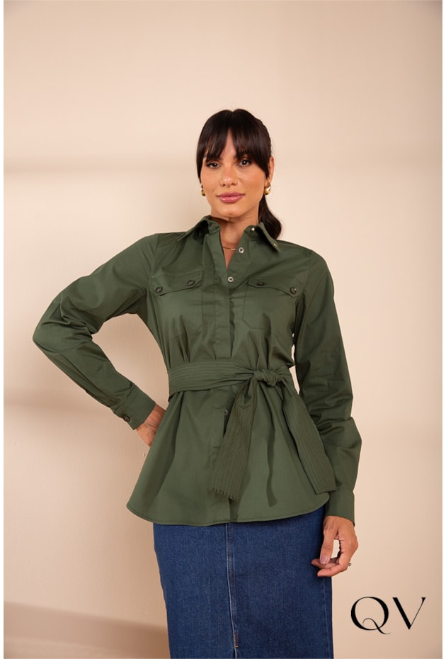 CAMISA EM TRICOLINE VERDE MILITAR - LEKAZIS