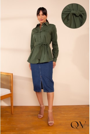 CAMISA EM TRICOLINE VERDE MILITAR - LEKAZIS