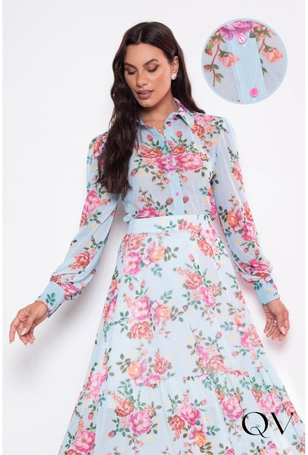 CAMISA EM TULE FLORAL AZUL - LEKAZIS CAMISA EM TULE FLORAL AZUL - LEKAZIS
