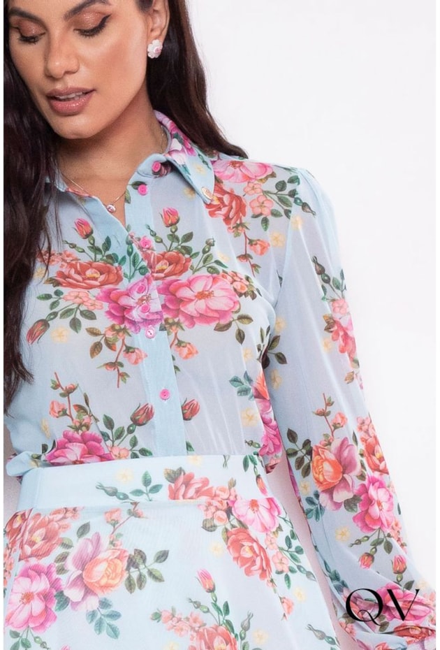 CAMISA EM TULE FLORAL AZUL - LEKAZIS CAMISA EM TULE FLORAL AZUL - LEKAZIS