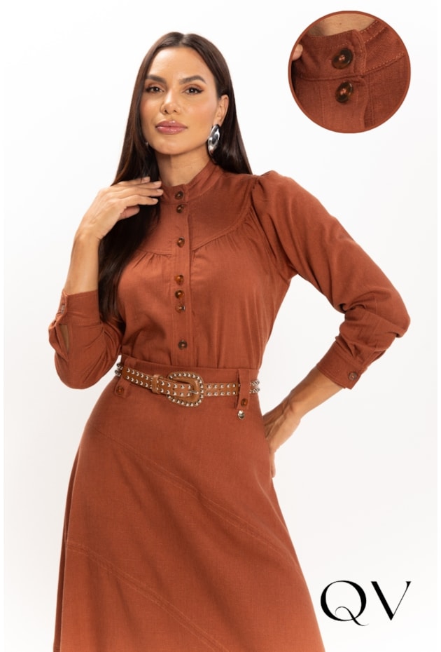 CAMISA EM VISCOLINHO CARAMELO - LEKAZIS CAMISA EM VISCOLINHO CARAMELO - LEKAZIS