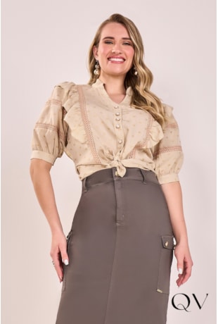 CAMISA EM VISCOSE BEGE - FASCÍNIUS