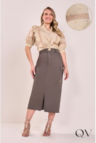 CAMISA EM VISCOSE BEGE - FASCÍNIUS