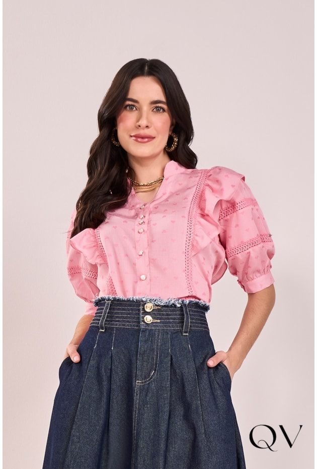 CAMISA EM VISCOSE ROSA - FASCÍNIUS