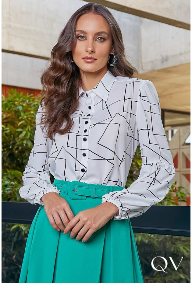 CAMISA ESTAMPA GEOGRÁFICA OFF WHITE - JANY PIM CAMISA ESTAMPA GEOGRÁFICA OFF WHITE - JANY PIM