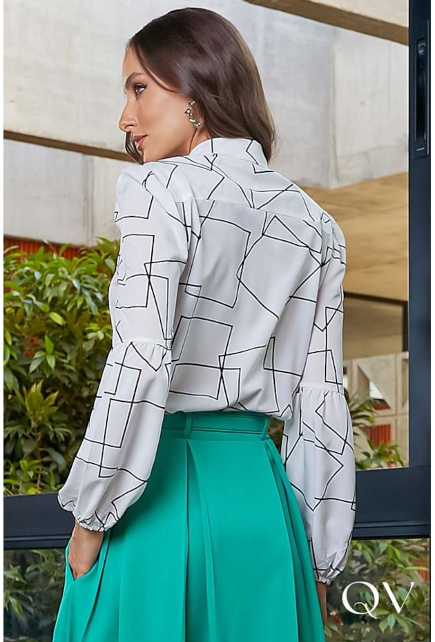 CAMISA ESTAMPA GEOGRÁFICA OFF WHITE - JANY PIM CAMISA ESTAMPA GEOGRÁFICA OFF WHITE - JANY PIM