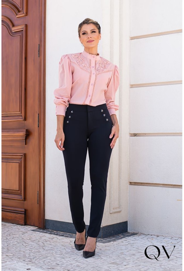 CAMISA GOLA PADRE COM RENDA ROSA - EVA BELLA CAMISA GOLA PADRE COM RENDA ROSA - EVA BELLA