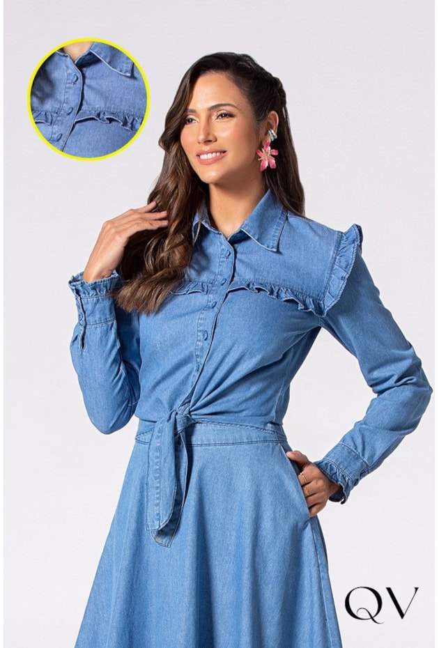CAMISA JEANS COM BABADOS AZUL - LAURA ROSA CAMISA JEANS COM BABADOS AZUL - LAURA ROSA