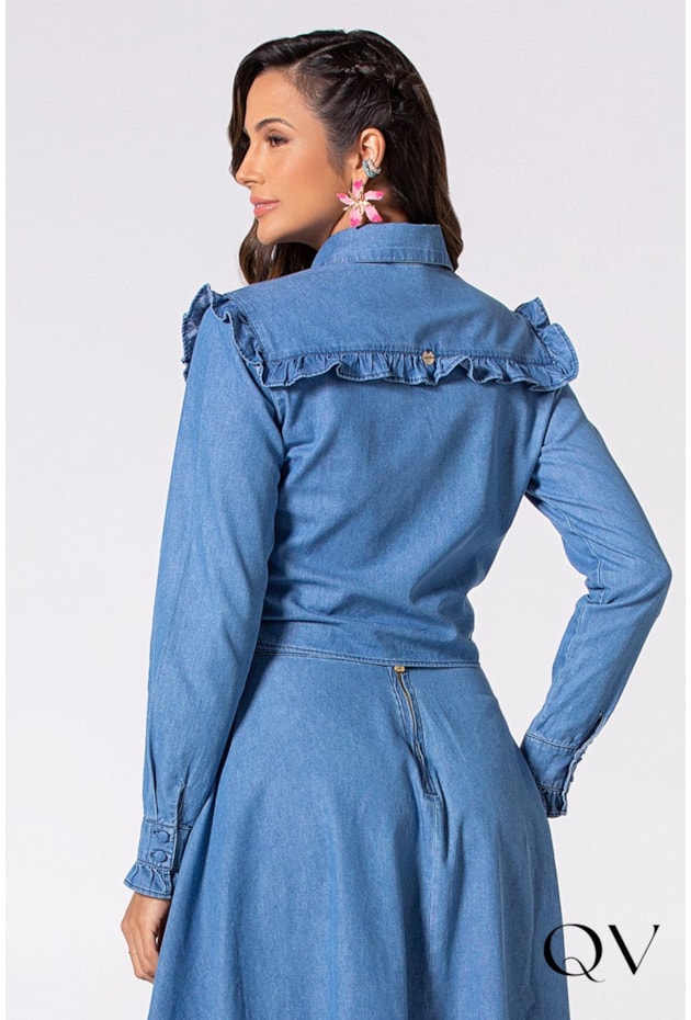 CAMISA JEANS COM BABADOS AZUL - LAURA ROSA CAMISA JEANS COM BABADOS AZUL - LAURA ROSA