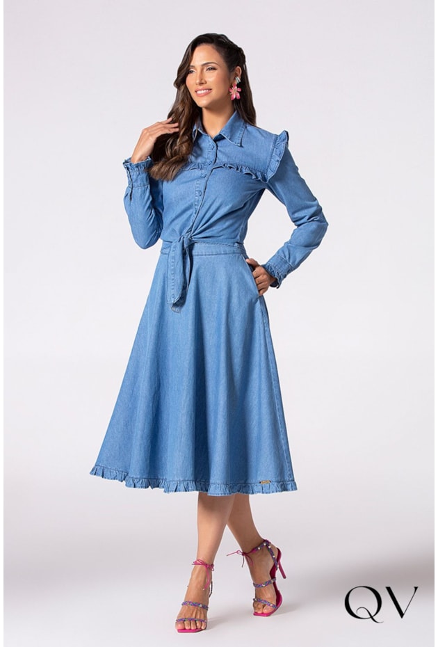 CAMISA JEANS COM BABADOS AZUL - LAURA ROSA CAMISA JEANS COM BABADOS AZUL - LAURA ROSA