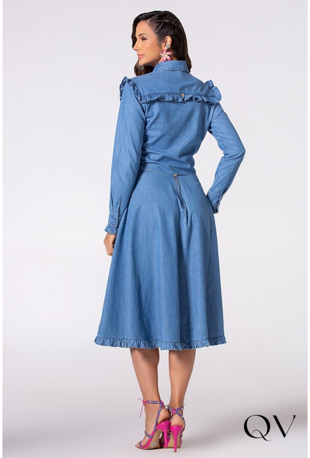 CAMISA JEANS COM BABADOS AZUL - LAURA ROSA CAMISA JEANS COM BABADOS AZUL - LAURA ROSA