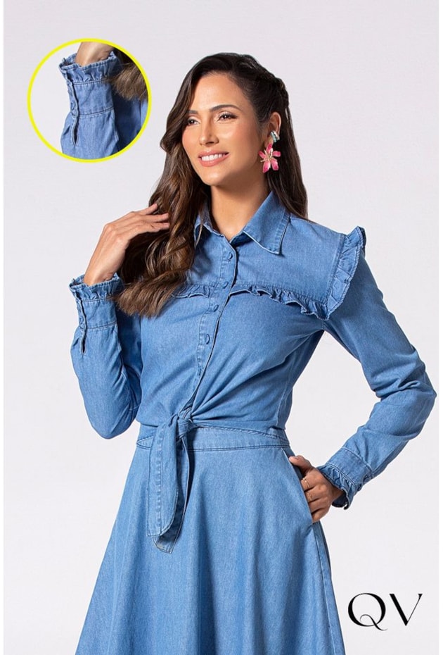 CAMISA JEANS COM BABADOS AZUL - LAURA ROSA CAMISA JEANS COM BABADOS AZUL - LAURA ROSA