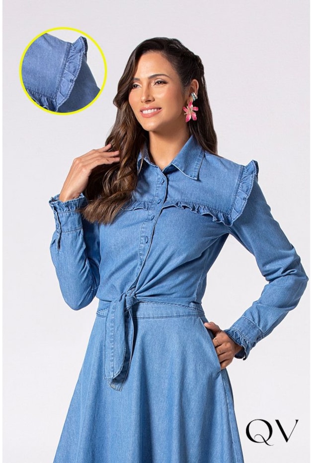 CAMISA JEANS COM BABADOS AZUL - LAURA ROSA CAMISA JEANS COM BABADOS AZUL - LAURA ROSA