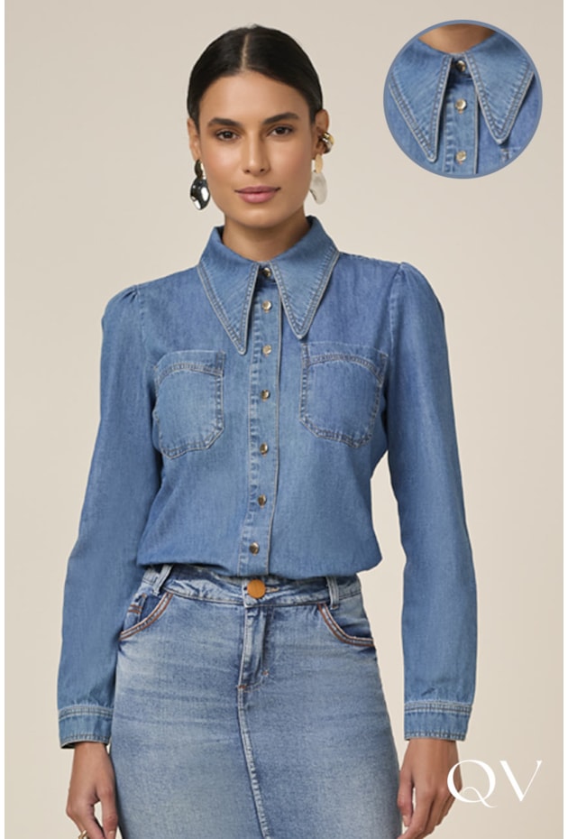 CAMISA JEANS COM BOLSOS AZUL - TITANIUM JEANS CAMISA JEANS COM BOLSOS AZUL - TITANIUM JEANS