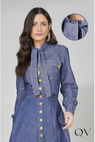 CAMISA JEANS COM LAÇO AZUL - TITANIUM JEANS CAMISA JEANS COM LAÇO AZUL - TITANIUM JEANS
