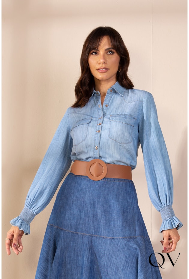 CAMISA JEANS COM LASTEX NO PUNHO - LEKAZIS CAMISA JEANS COM LASTEX NO PUNHO - LEKAZIS