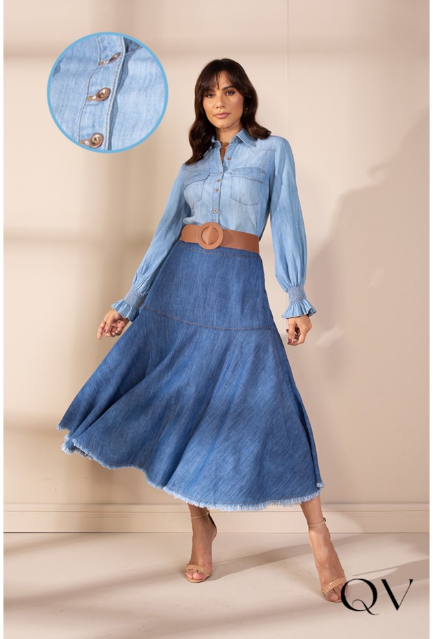 CAMISA JEANS COM LASTEX NO PUNHO - LEKAZIS CAMISA JEANS COM LASTEX NO PUNHO - LEKAZIS