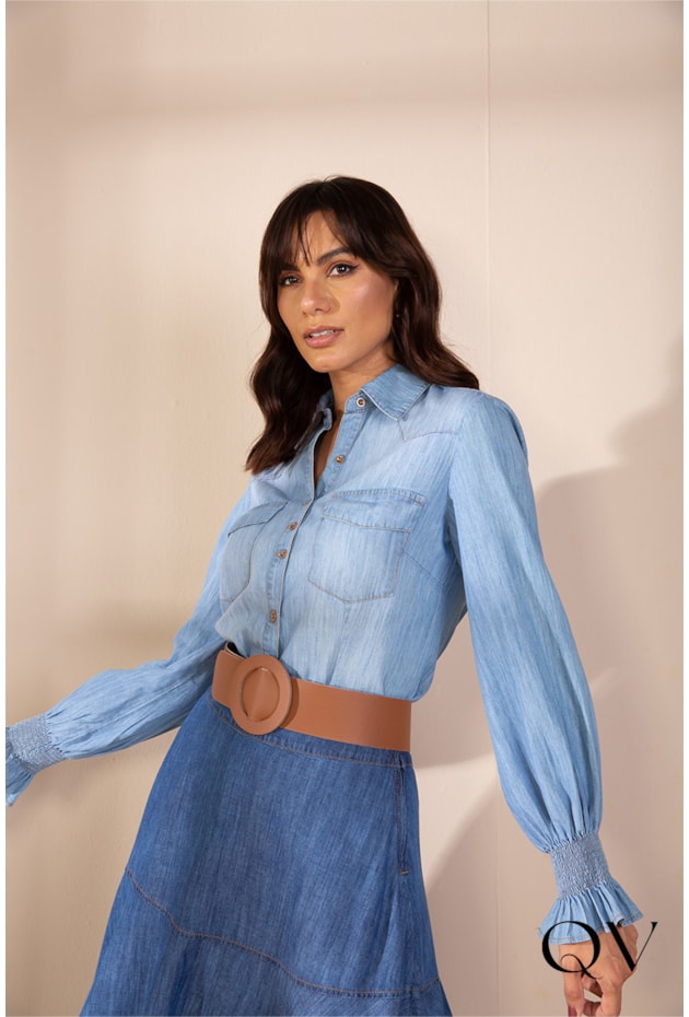 CAMISA JEANS COM LASTEX NO PUNHO - LEKAZIS CAMISA JEANS COM LASTEX NO PUNHO - LEKAZIS