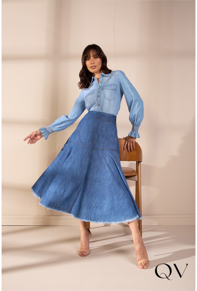 CAMISA JEANS COM LASTEX NO PUNHO - LEKAZIS CAMISA JEANS COM LASTEX NO PUNHO - LEKAZIS