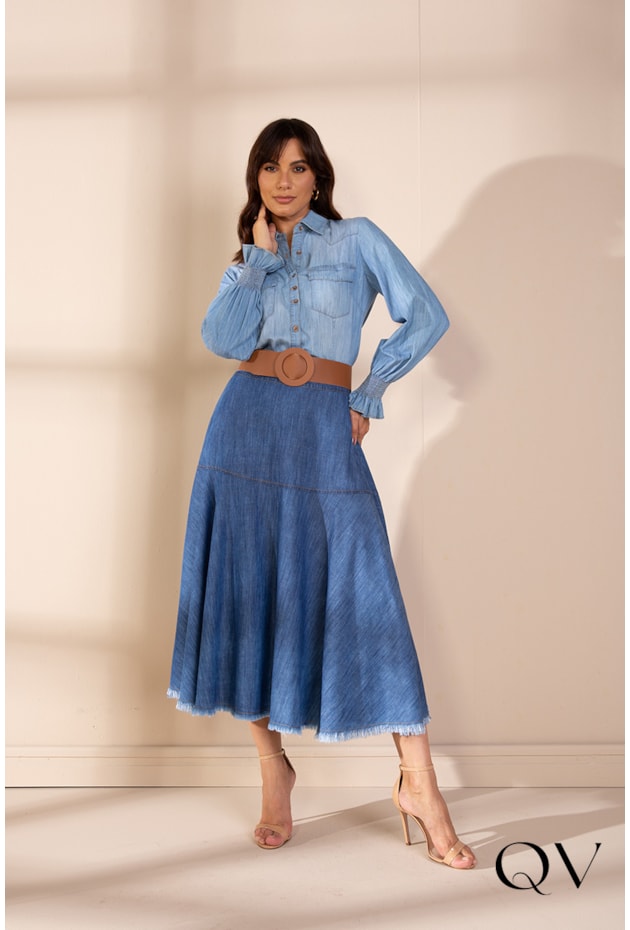 CAMISA JEANS COM LASTEX NO PUNHO - LEKAZIS CAMISA JEANS COM LASTEX NO PUNHO - LEKAZIS