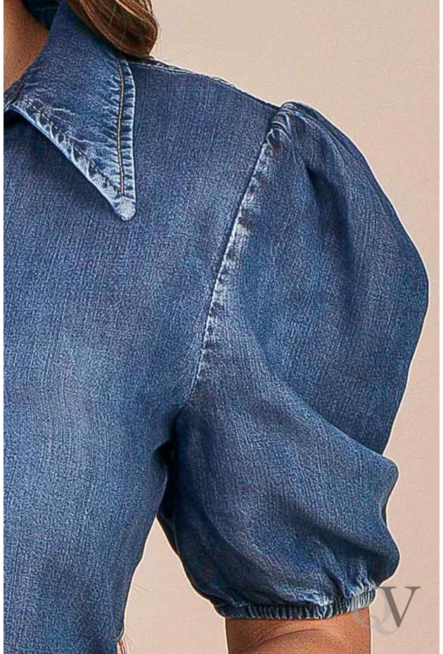 CAMISA JEANS MANGA CURTA BUFANTE E BOTÕES - TITANIUM JEANS CAMISA JEANS MANGA CURTA BUFANTE E BOTÕES - TITANIUM JEANS