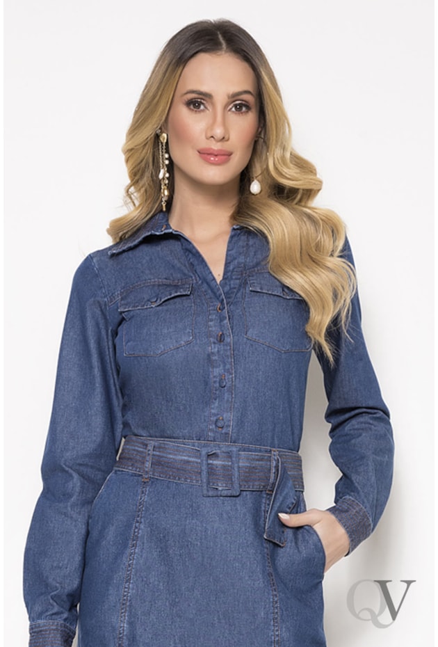CAMISA JEANS MANGA LONGA BOTÕES COM BOLSO FRONTAL - LAURA ROSA CAMISA JEANS MANGA LONGA BOTÕES COM BOLSO FRONTAL - LAURA ROSA