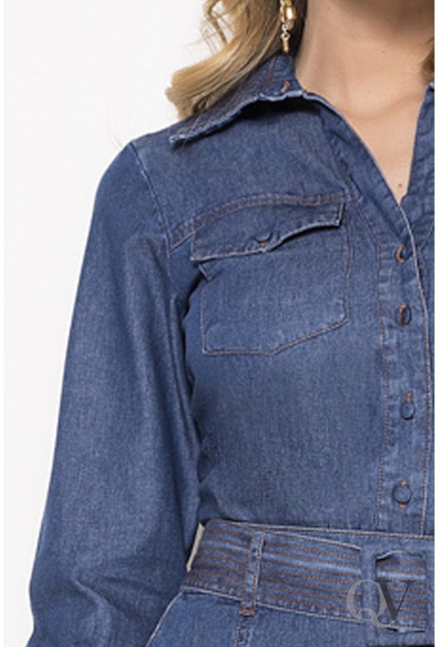 CAMISA JEANS MANGA LONGA BOTÕES COM BOLSO FRONTAL - LAURA ROSA CAMISA JEANS MANGA LONGA BOTÕES COM BOLSO FRONTAL - LAURA ROSA