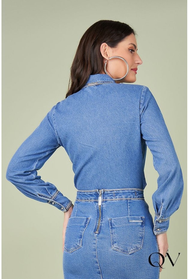 CAMISA JEANS MANGA LONGA COM STRASS - TITANIUM JEANS CAMISA JEANS MANGA LONGA COM STRASS - TITANIUM JEANS