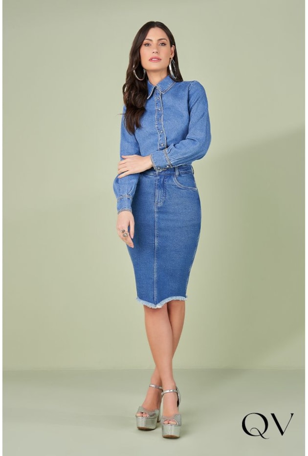 CAMISA JEANS MANGA LONGA COM STRASS - TITANIUM JEANS CAMISA JEANS MANGA LONGA COM STRASS - TITANIUM JEANS