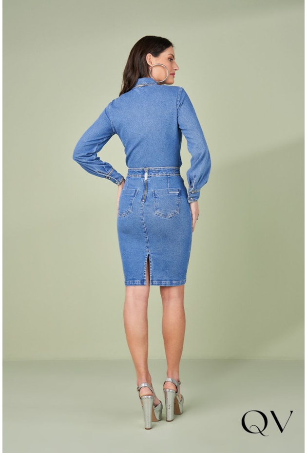 CAMISA JEANS MANGA LONGA COM STRASS - TITANIUM JEANS CAMISA JEANS MANGA LONGA COM STRASS - TITANIUM JEANS