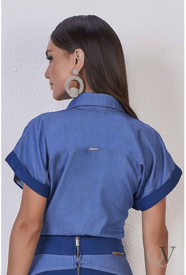CAMISA JEANS RECORTES E AMARRAÇÃO FRONTAL - TITANIUM JEANS CAMISA JEANS RECORTES E AMARRAÇÃO FRONTAL - TITANIUM JEANS