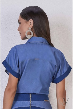 CAMISA JEANS RECORTES E AMARRAÇÃO FRONTAL - TITANIUM JEANS
