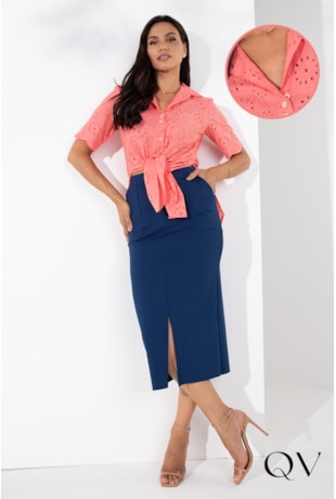 CAMISA LAISE BORDADO CORAL - LEKAZIS