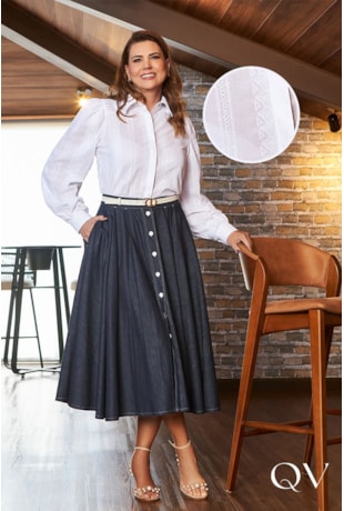 CAMISA LAISE COM PREGAS BRANCO - LUZIA FAZZOLLI