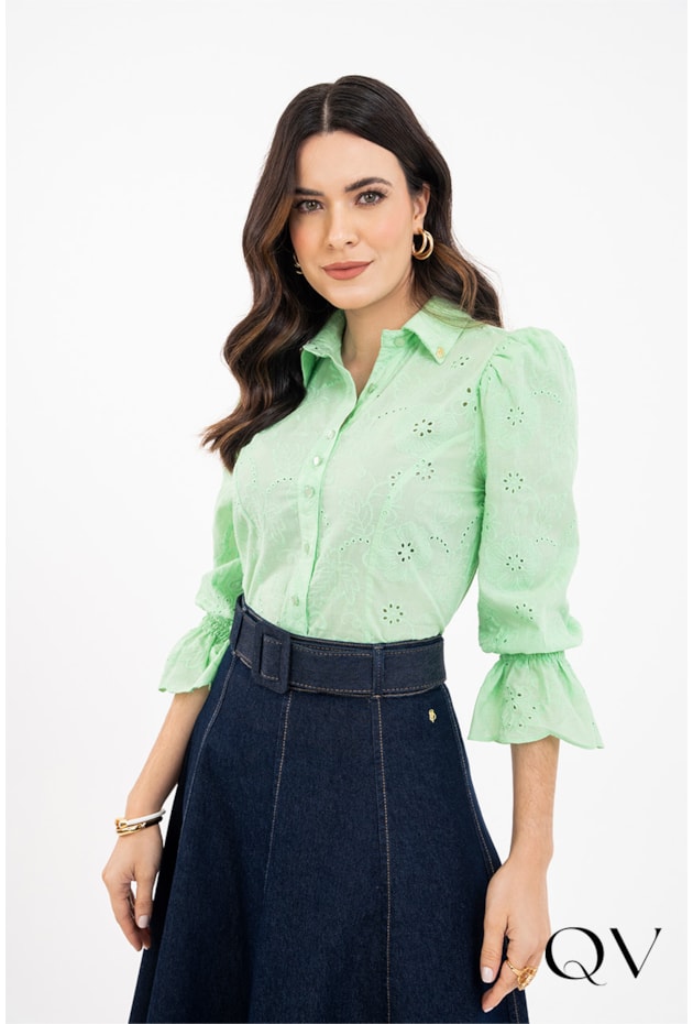 CAMISA LAISE PUNHO LASTEX VERDE - VIA TOLENTINO CAMISA LAISE PUNHO LASTEX VERDE - VIA TOLENTINO